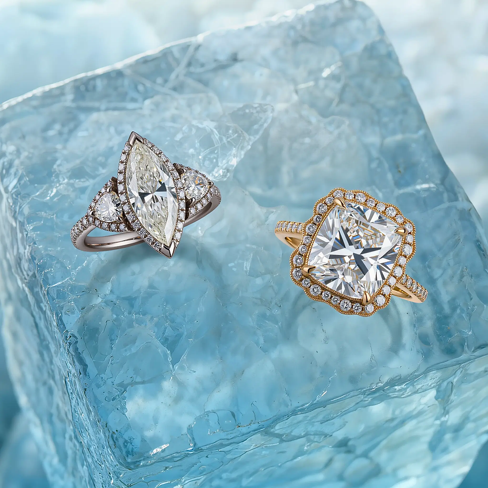 Marquise and cushion cut custom bridal engagement rings.