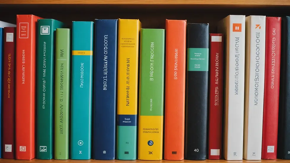 Close-up of colorful books on communication skills on a bookshelf