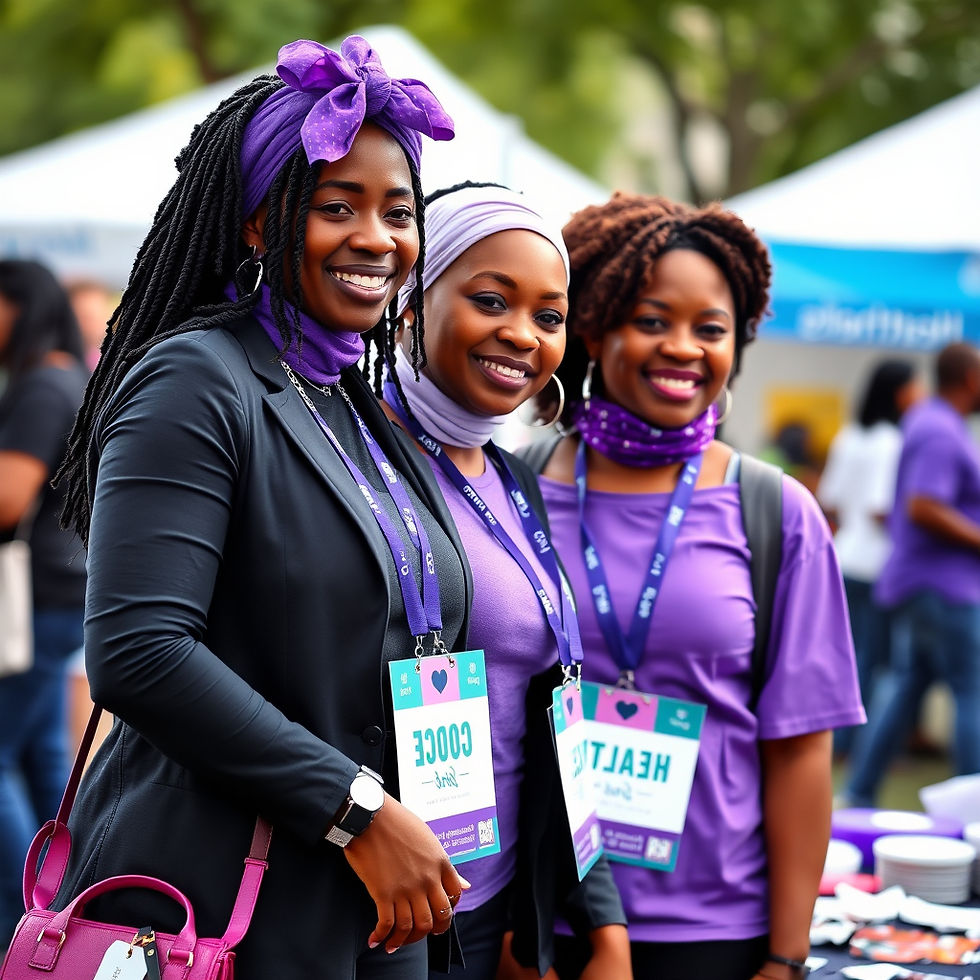 black women wearing purple at a health fair promoting health and wellness.jpg