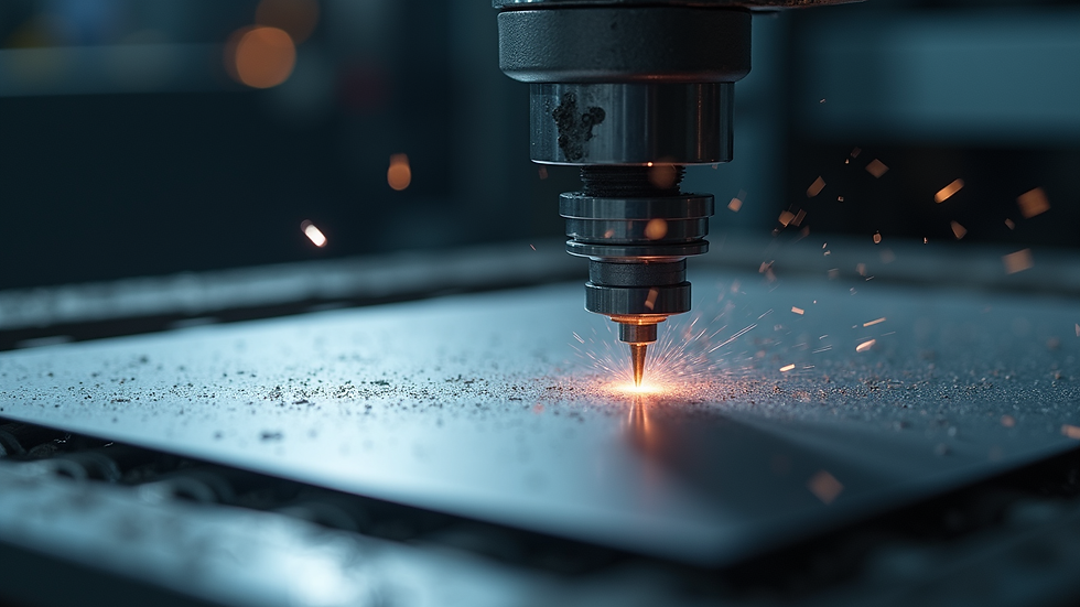 Eye-level view of laser machining process on a metal sheet
