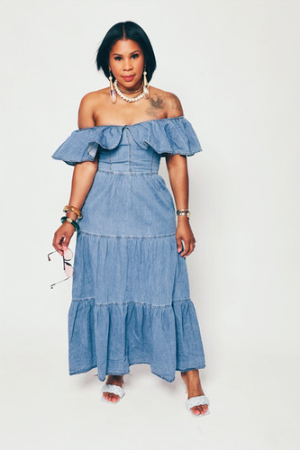 Ms. Parker Off the Shoulder Denim Dress | Crystal P Official
