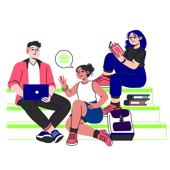 ilustração de estudantes universitários estudando