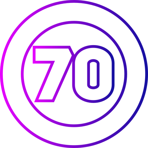 Gradient icon of the number "70" inside overlapping circles – representing performance scores, SEO benchmarks, or progress tracking by Dasow.io.