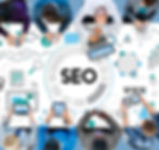Team of professionals collaborating around a digital table with SEO graphics – representing strategic SEO planning, keyword research, and data-driven optimization by Dasow.io