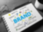 Brand identity notepad with attributes, values, strategy, marketing, and communication