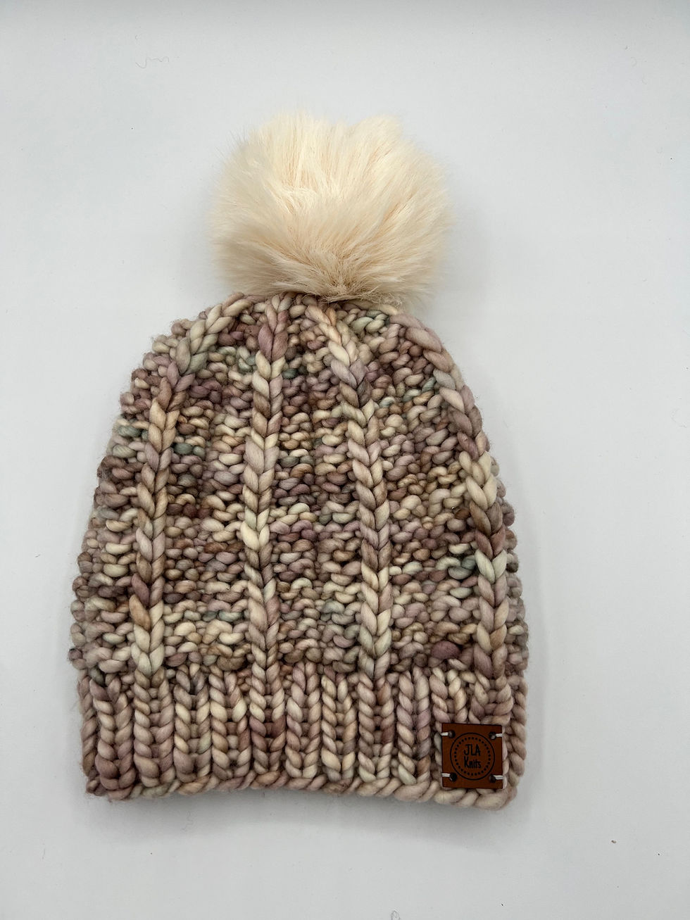 Thumbnail: Merino wool ham knit hat with luxury yarn and luxury faux fur pom pom