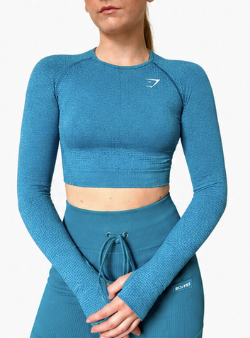 Gymshark Vital Seamless Blue Long Sleeve Cropped Top
