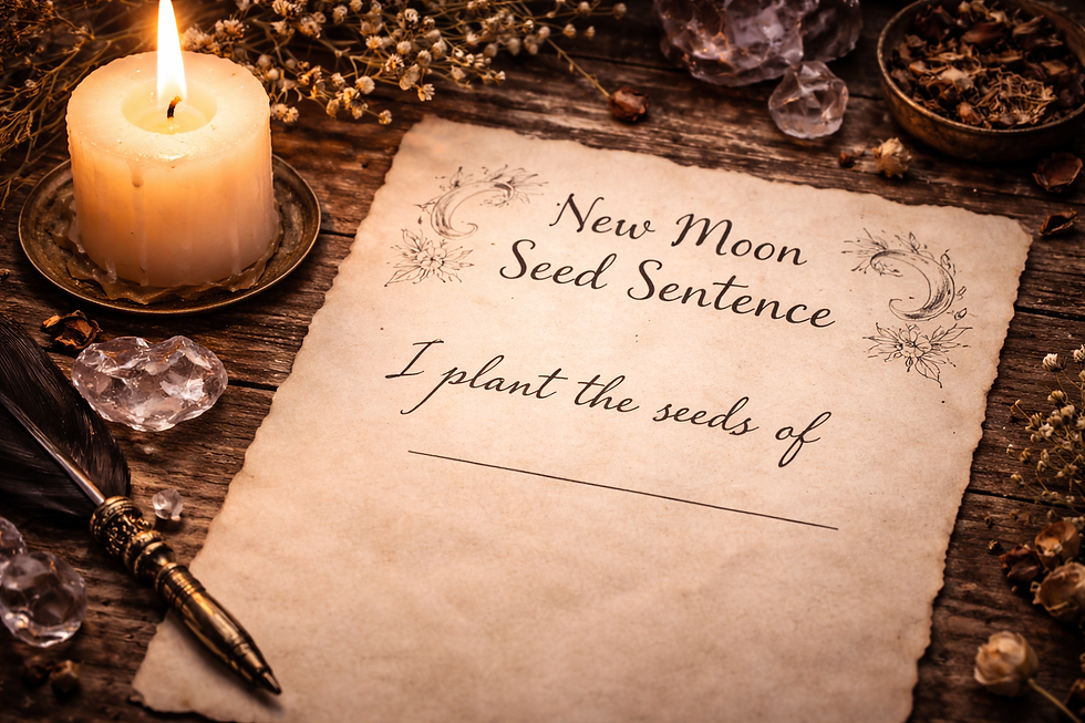 Close-up view of a handwritten intention on paper with a white candle nearby