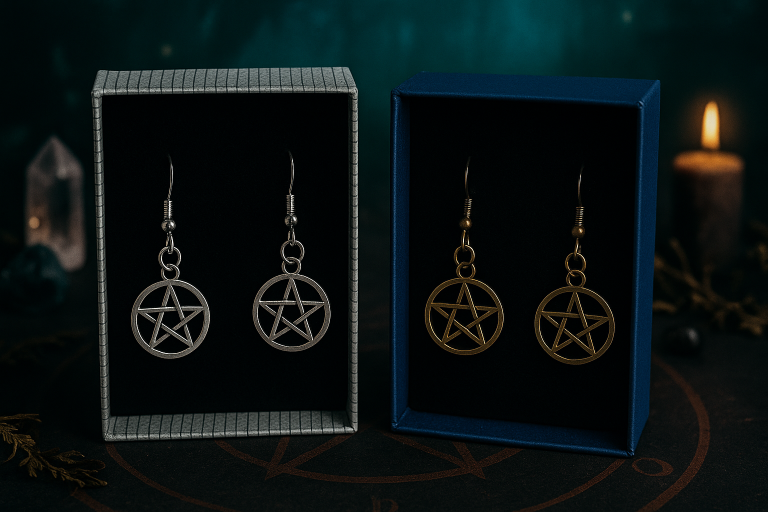 Pentacle Earrings-Silver and Bronze
