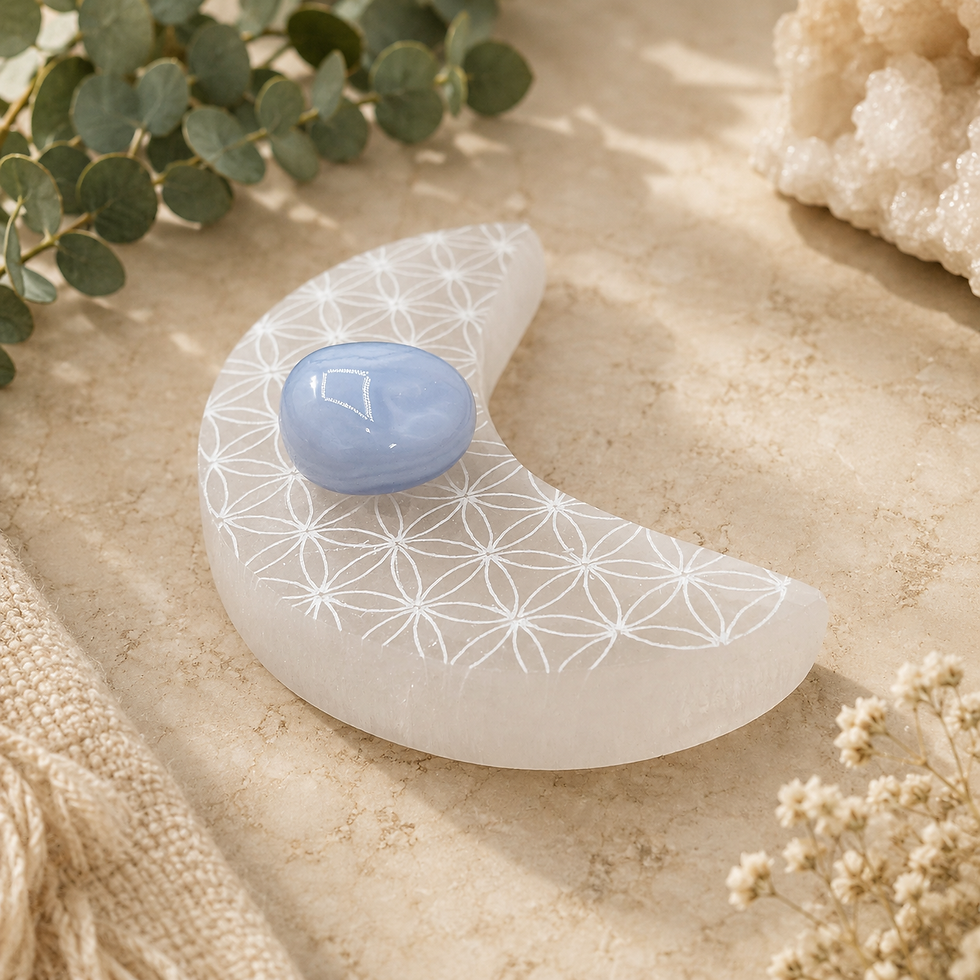 Thumbnail: Selenite Moon Charging Plate (Flower of Life) — Crystal Cleansing + Recharging