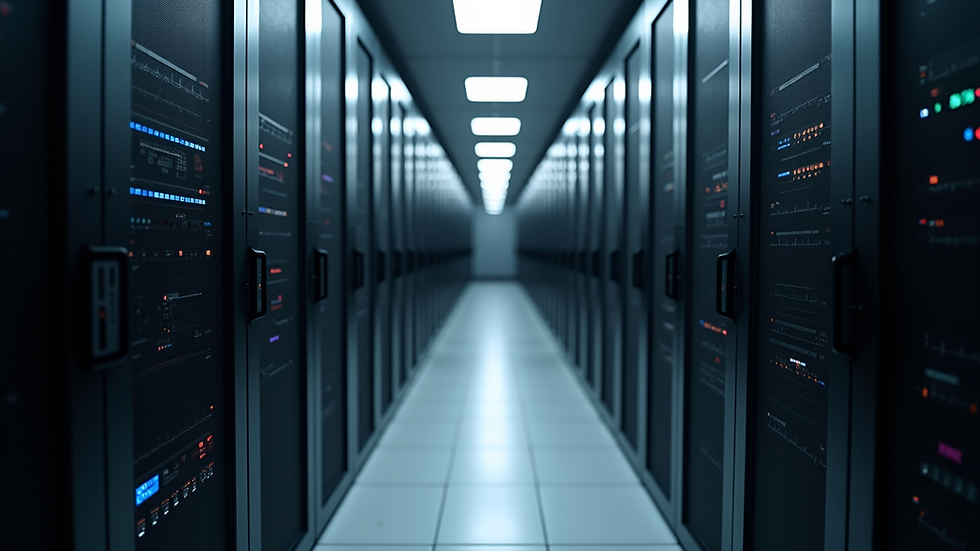 Eye-level view of server racks in a data center