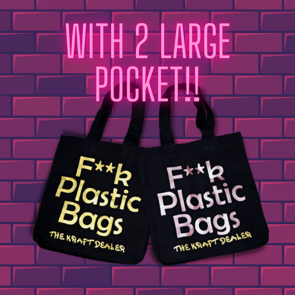 Thumbnail: Two tote bags, 'F**k Plastic Bags', large pockets, The Kraft Dealer