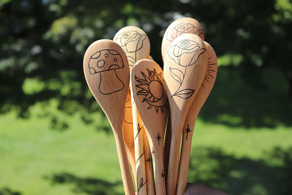 Wooden spoons with various nature designs