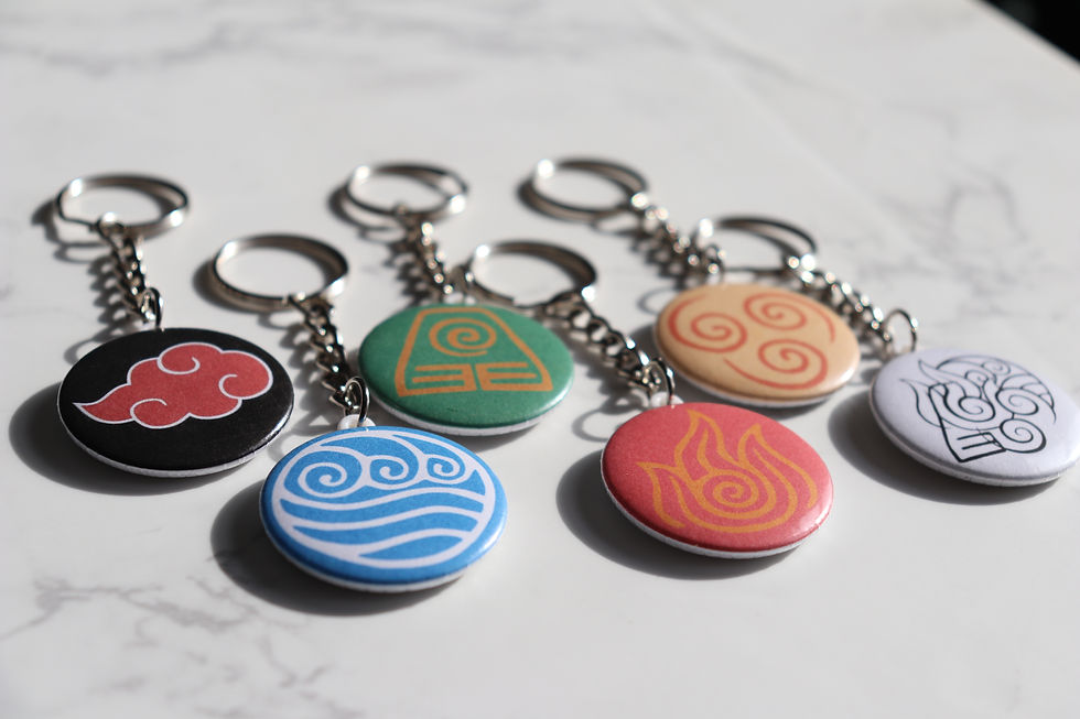 Thumbnail: Avatar-inspired keychains: Water, Earth, Fire, Air, and Cloud symbols