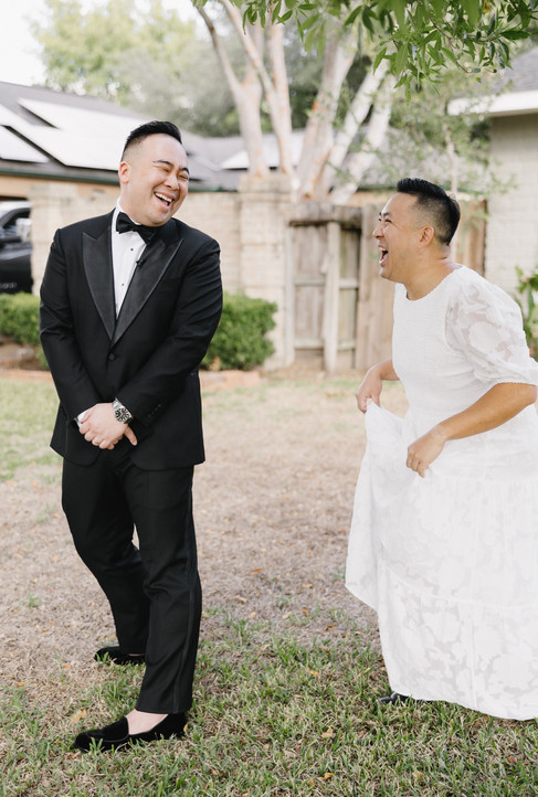 Faux first look with groom and groomsmen