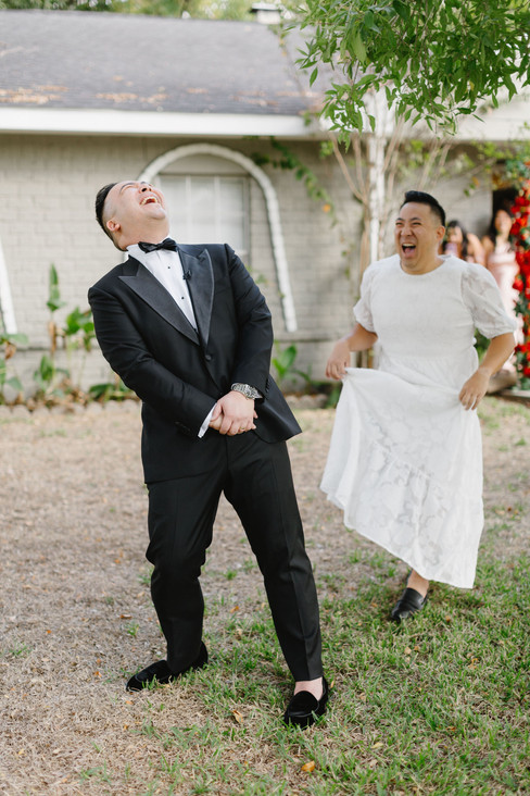 Faux first look with groom and groomsmen