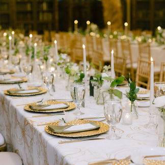 green, ivory, and gold wedding tablescape and decor