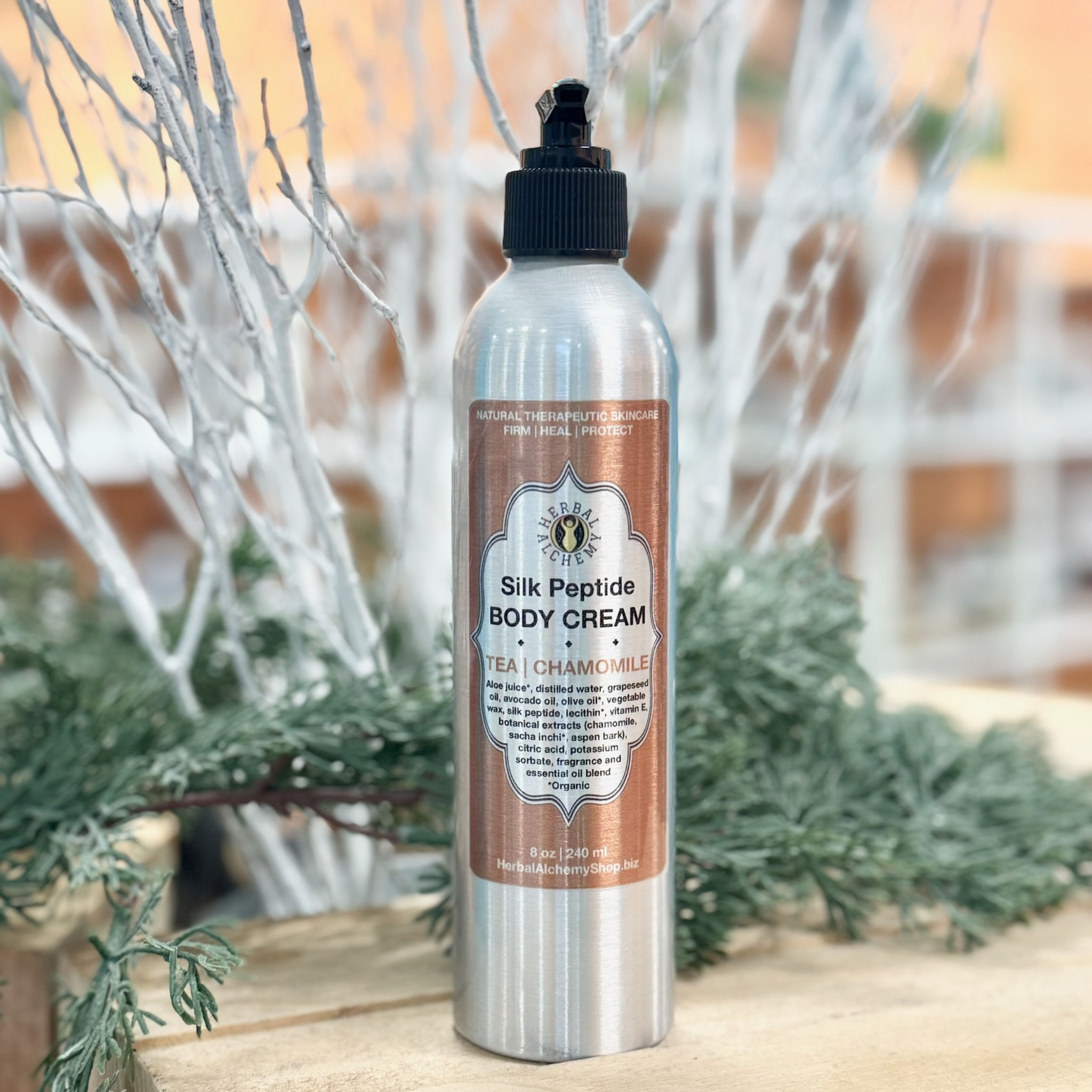 Silver bottle silk peptide body cream tea chamomile