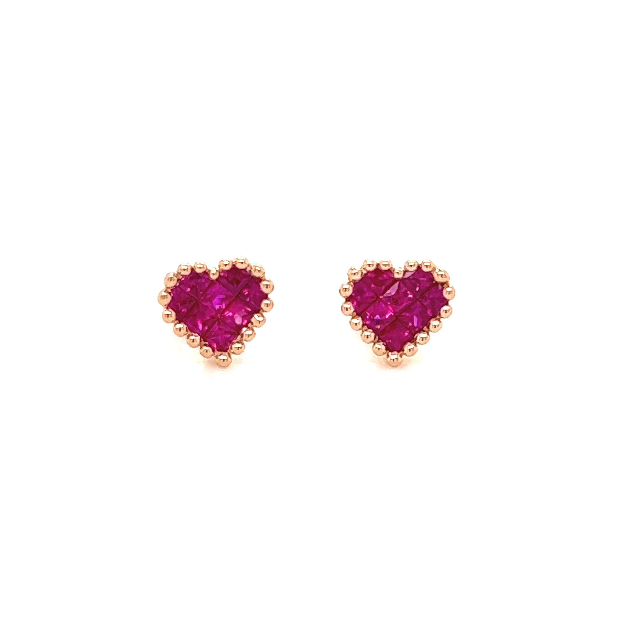 18K Rose Gold Heart Illusion Setting Rubies Earrings