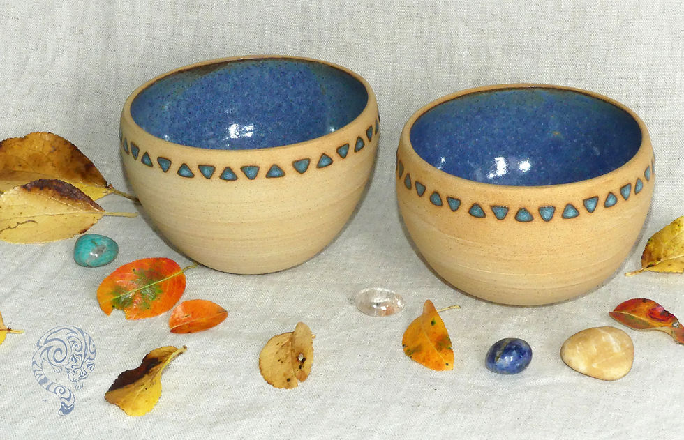 Miniature : Bols terre ocre et émail bleu cristallin