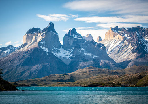  Iconic shot of the Cuernos del Paine reflected in calm Patagonian waters