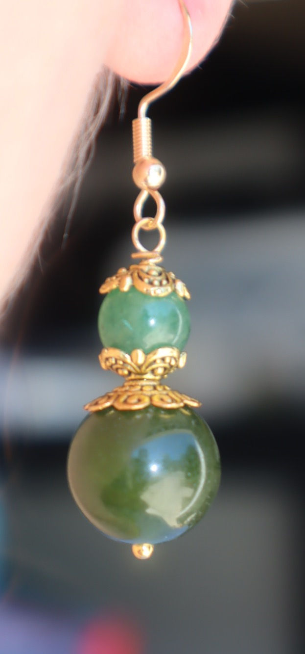 Thumbnail: Earrings and Bracelet set Natural Jade and Green Aventurine
