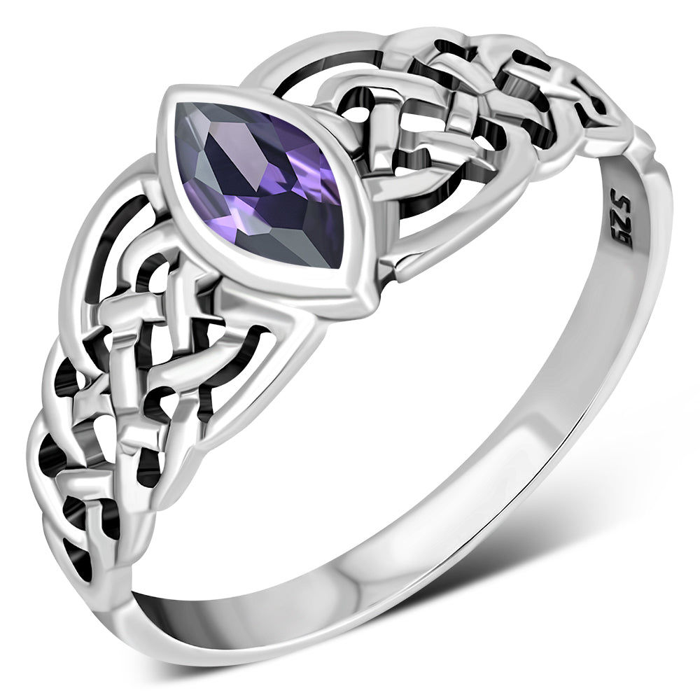 Marquise Cut Amethyst Stone Celtic Silver Ring