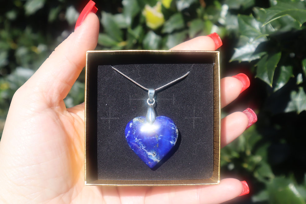 Thumbnail: Natural Lapis Lazuli Heart shaped pendant with stainless steel chain