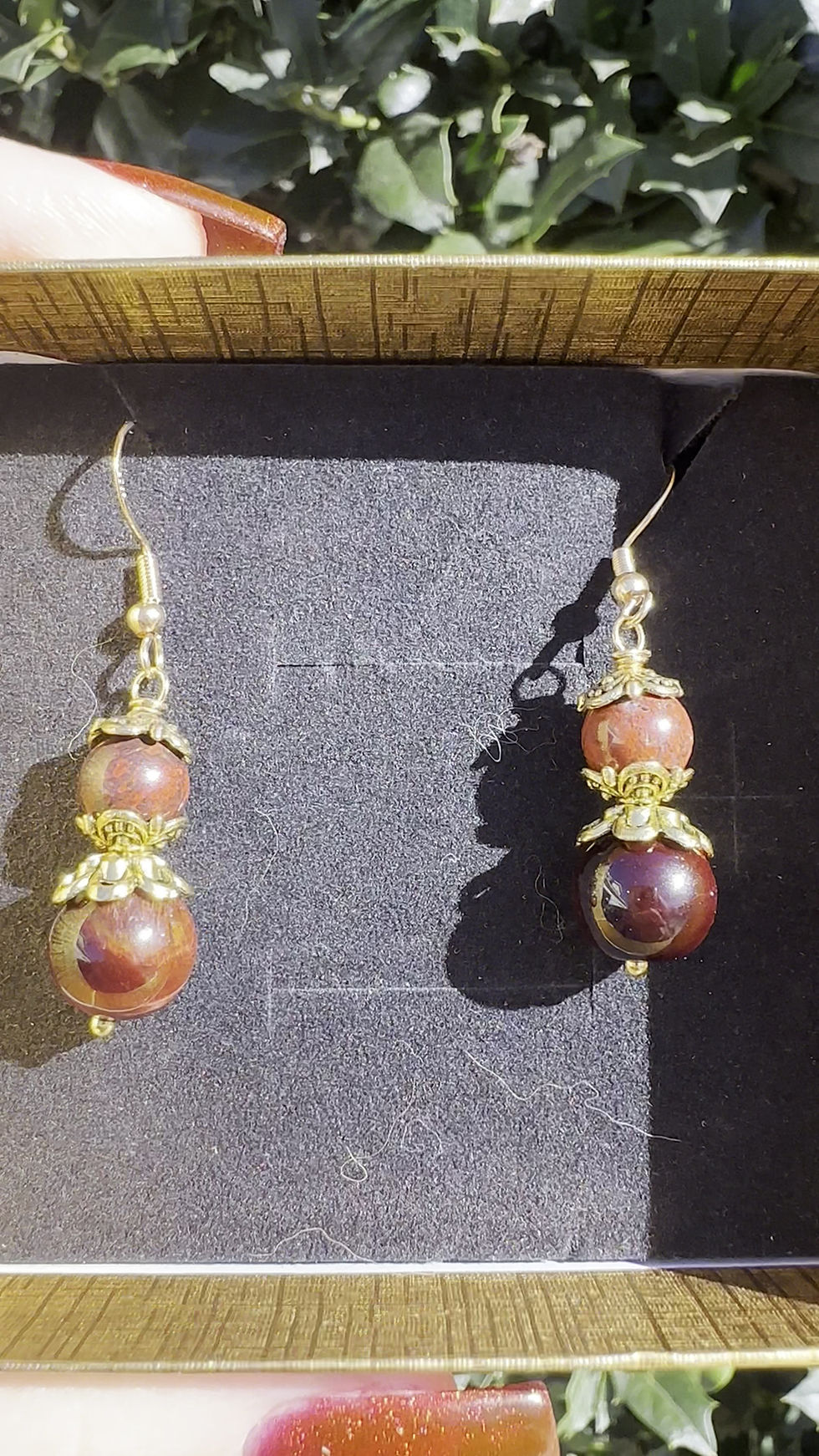 Thumbnail: Natural Bull's Eye and Red Jasper Earrings
