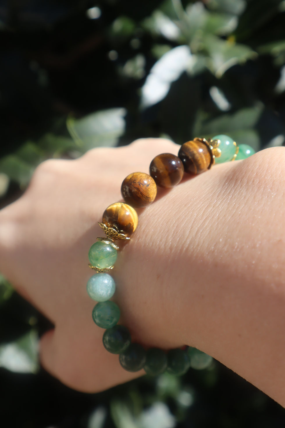Thumbnail: Natural Green Aventurine and Tigers's Eye Bracelet and Earrings Set