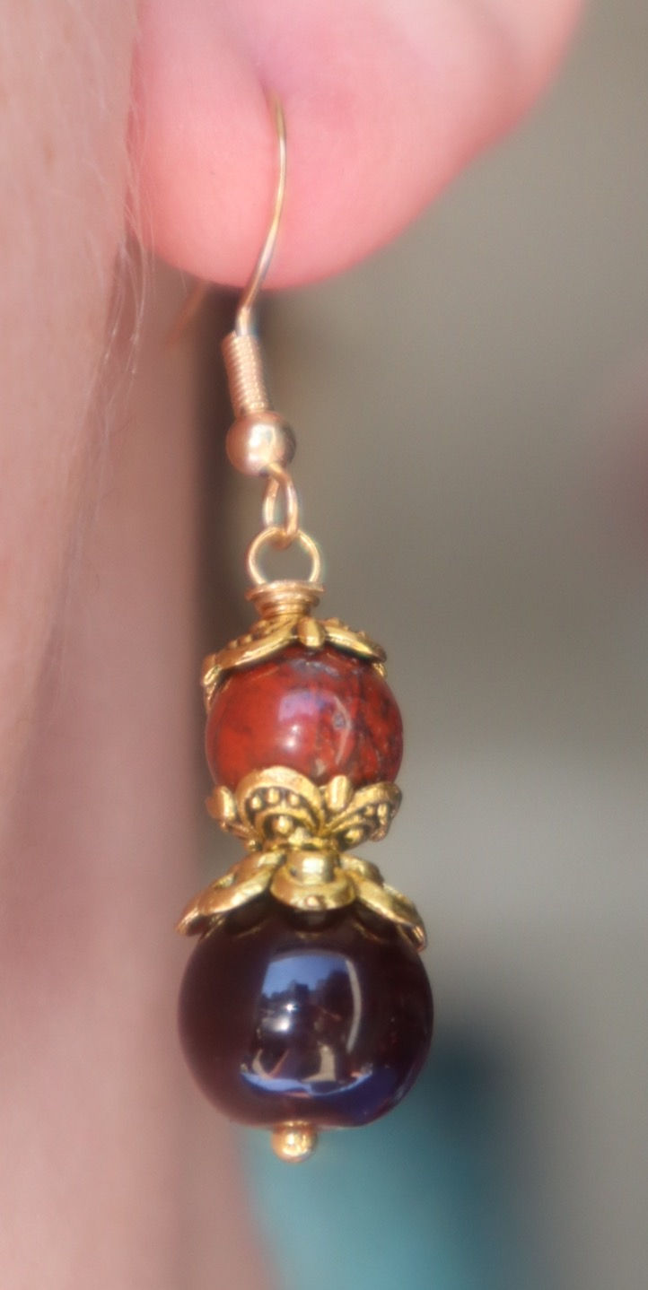 Thumbnail: Natural Bull's Eye and Red Jasper Earrings