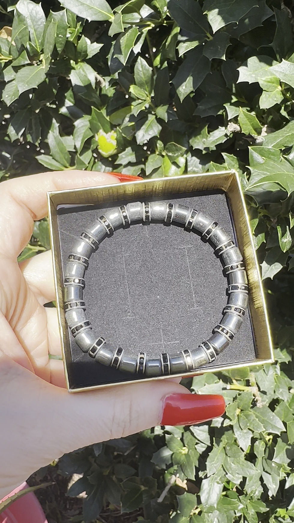 Thumbnail: Hematite Bracelet with Black Crystals