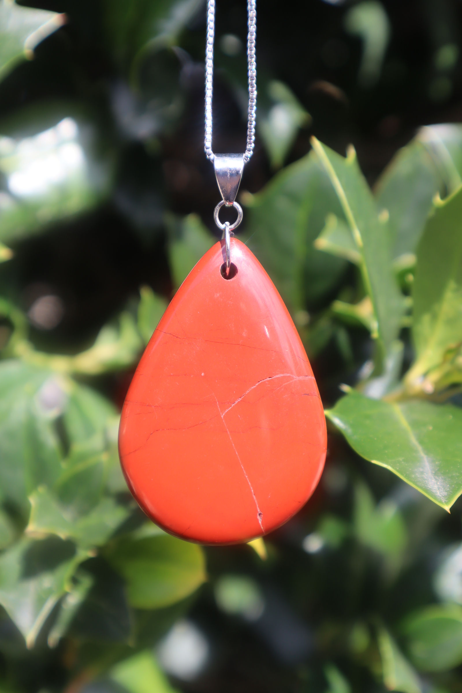 Natural Red Jasper pendant 48 mm with stainless steel chain