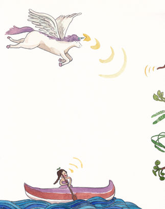 Hand-drawn illustration of a scene where all living creatures on Earth communicate telepathically with each other, using watercolor.