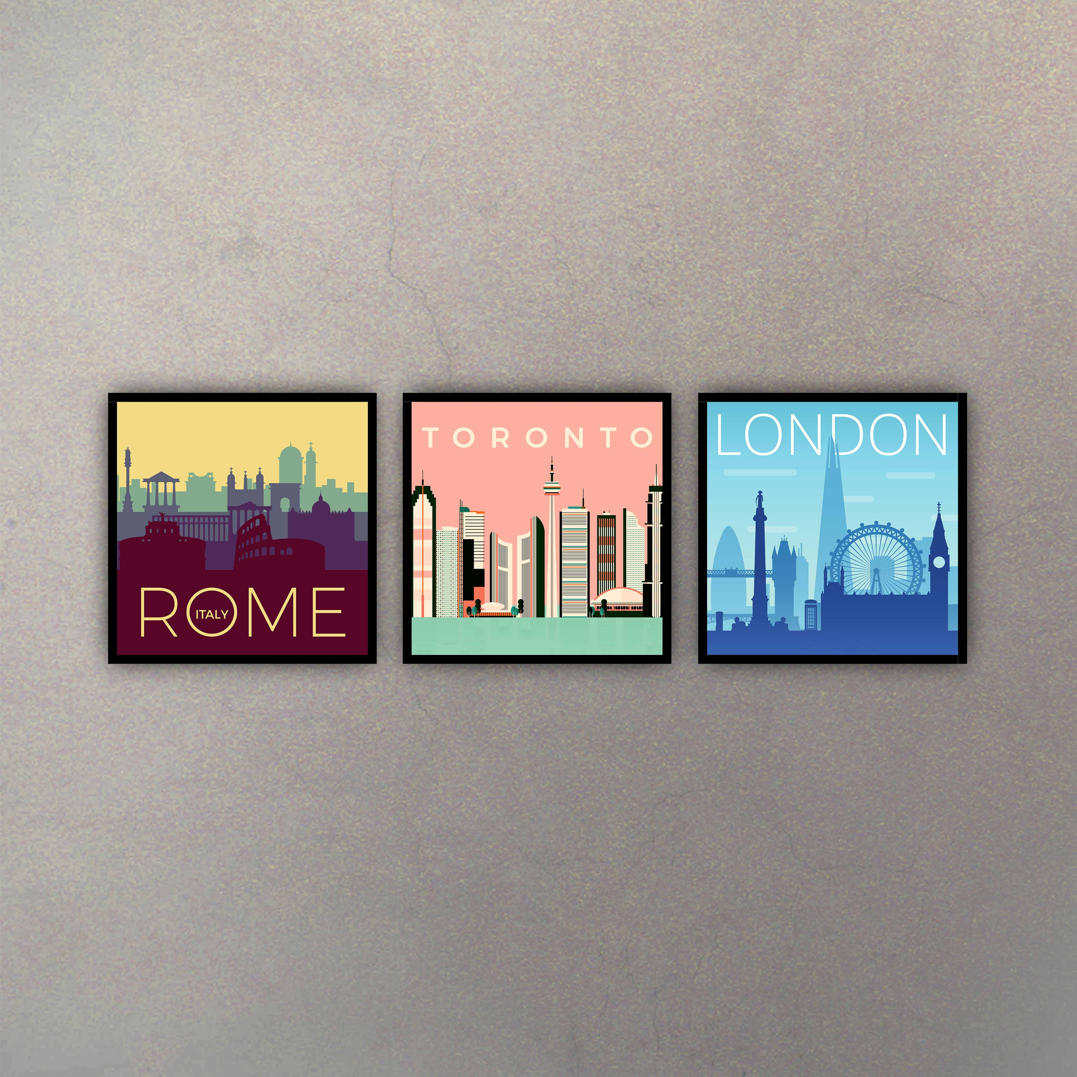 Set Rome, Toronto & London (3 Cuadros)