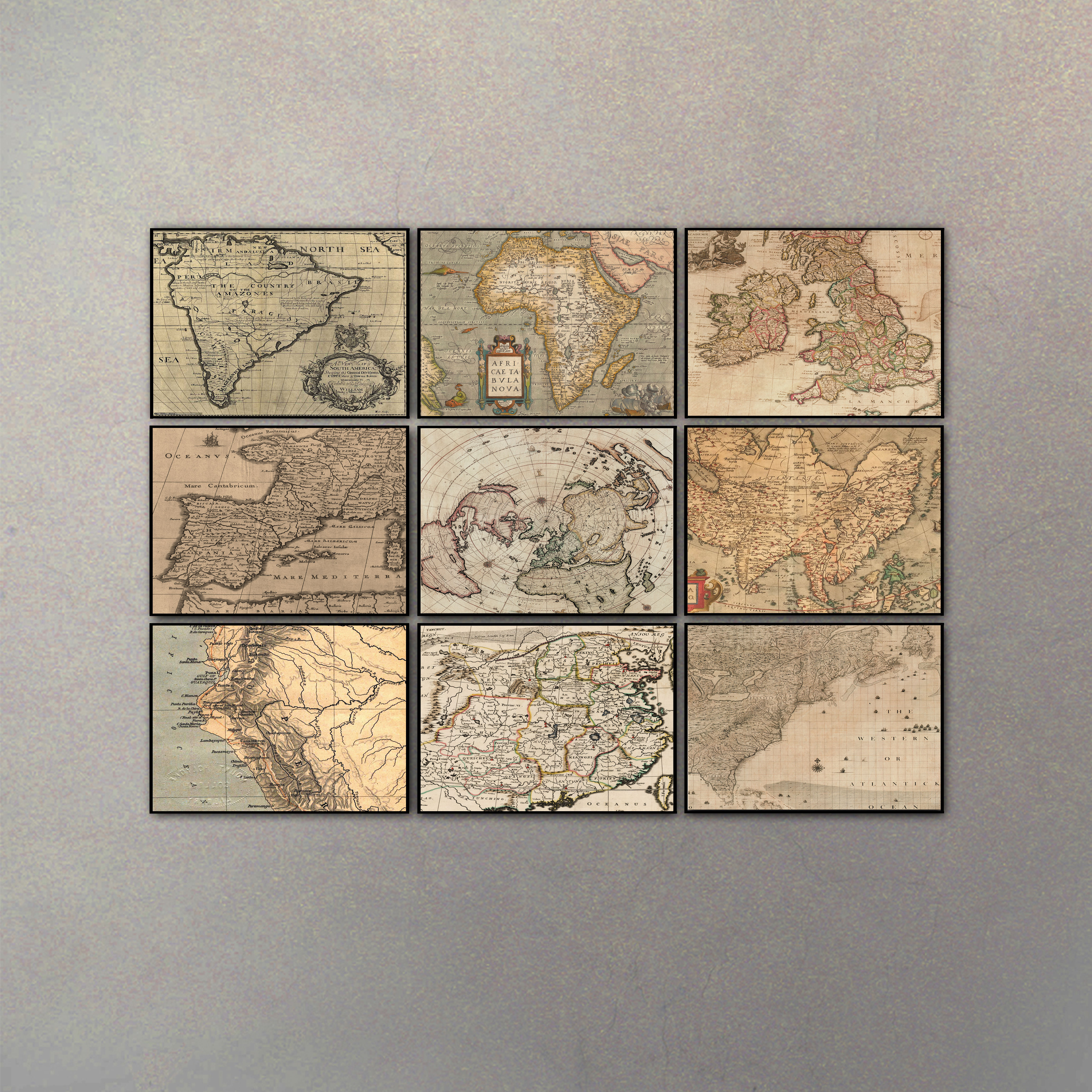 Set Mapas Collage (9 Cuadros)