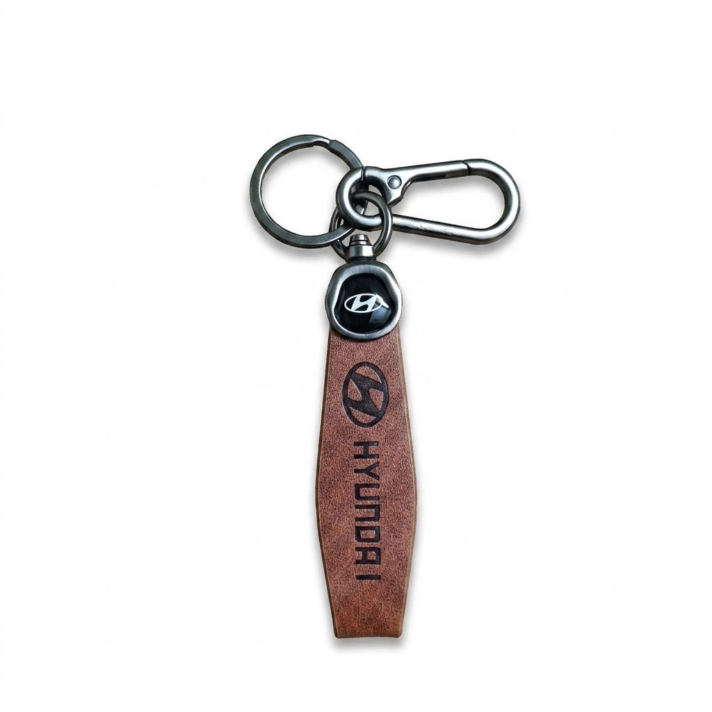 Hyundai Premium Leather Keychain with Metal Hook | Simple Electronics