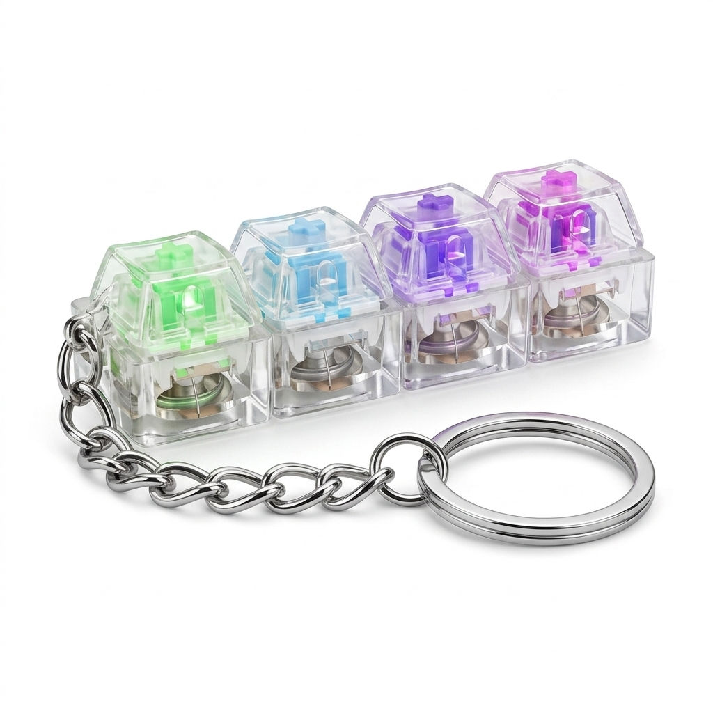 Mechanical Keyboard Switch Fidget Toy Keychain | 4 Clear Clicky Switch Mini Pad for Stress Relief, Focus & Anxiety Relief