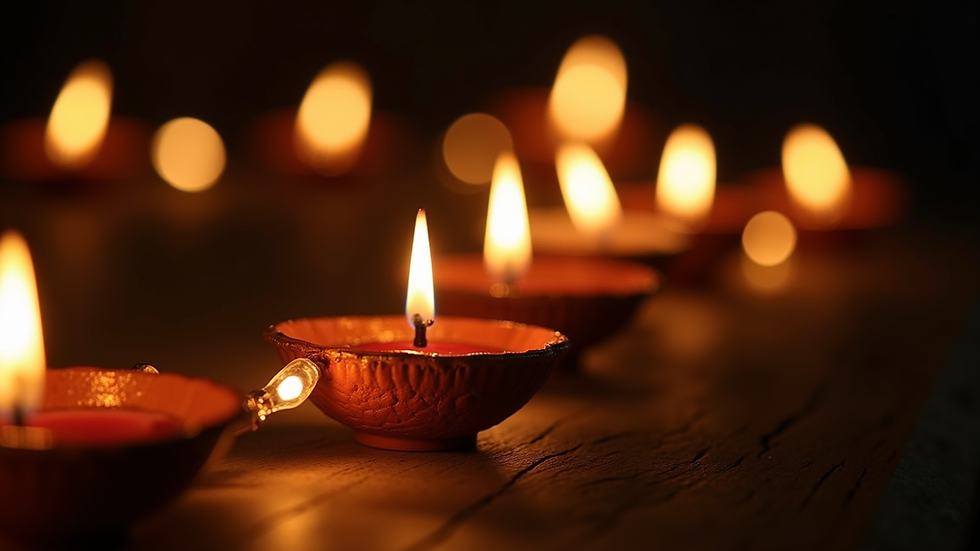Close-up view of LED Diwali string lights glowing in the dark