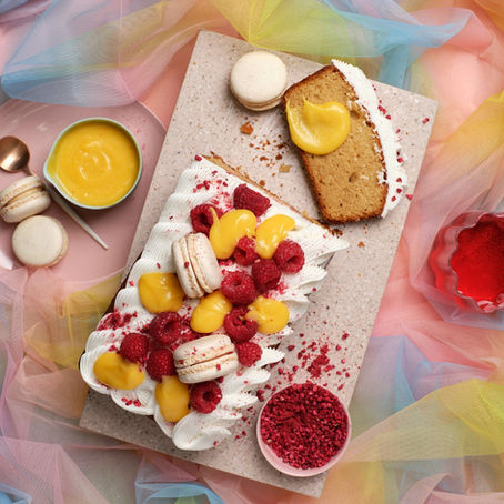 Vanilla Bean Loaf with Mango Curd and Raspberry
