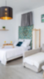 Airbnb style living room, with big bed and convertible sofa, clean, functional and afforda