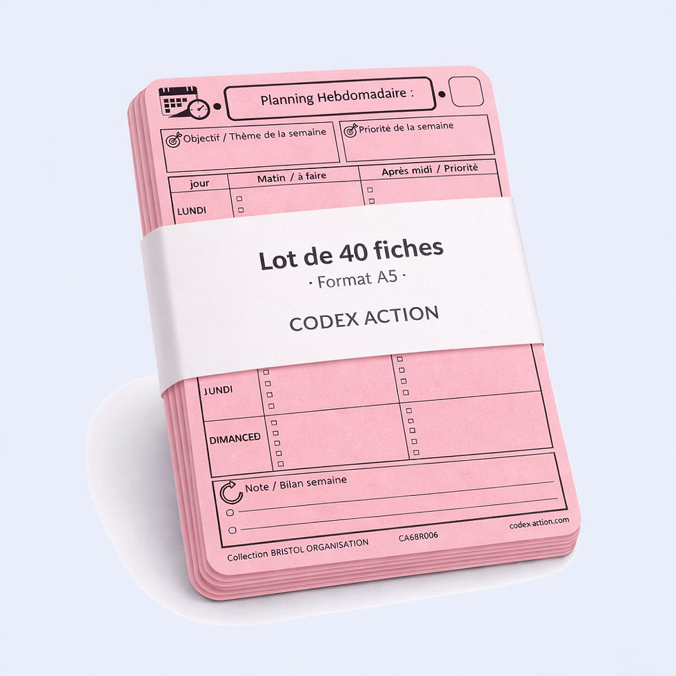 Miniature : Planning Hebdomadaire A5 – Lot de 40 Fiches Bristol 160 g/m² – par semaine