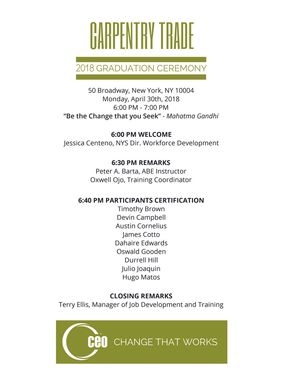 Carpentry Graduation Progam