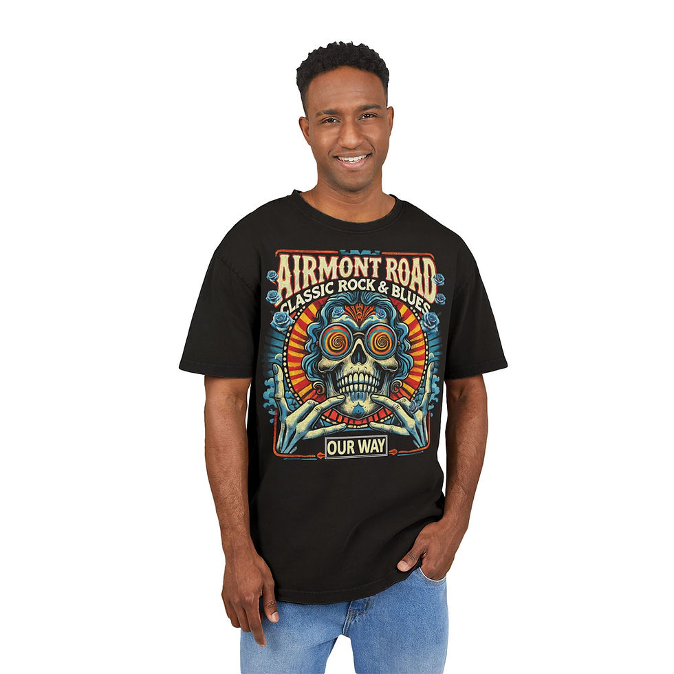 Thumbnail: Men's Acid Washed Oversized Rock Tee - Classic Rock & Blues Skull Design