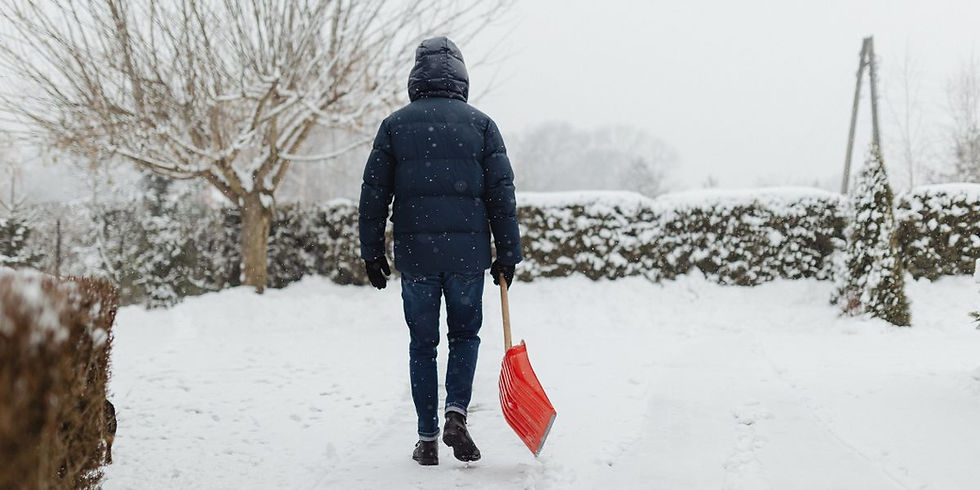 A man with shoveling snow