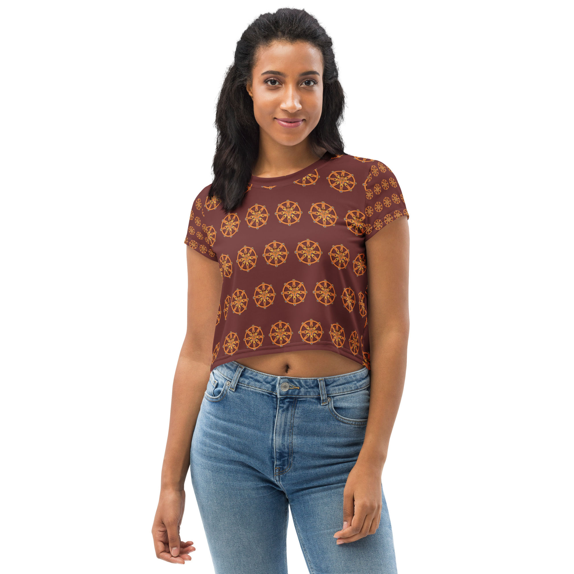 Lotus Templar Pattern All-Over Print Crop Tee