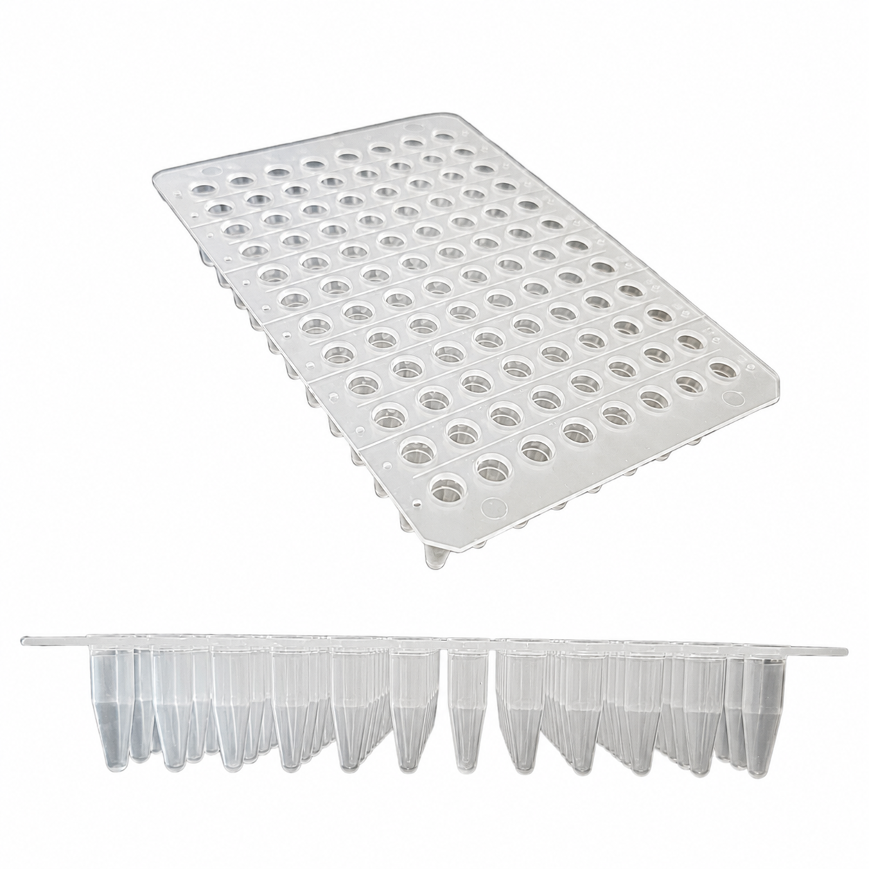 Placas de 96 wells de 0.2mL para PCR. Sin pollera. Transparente.