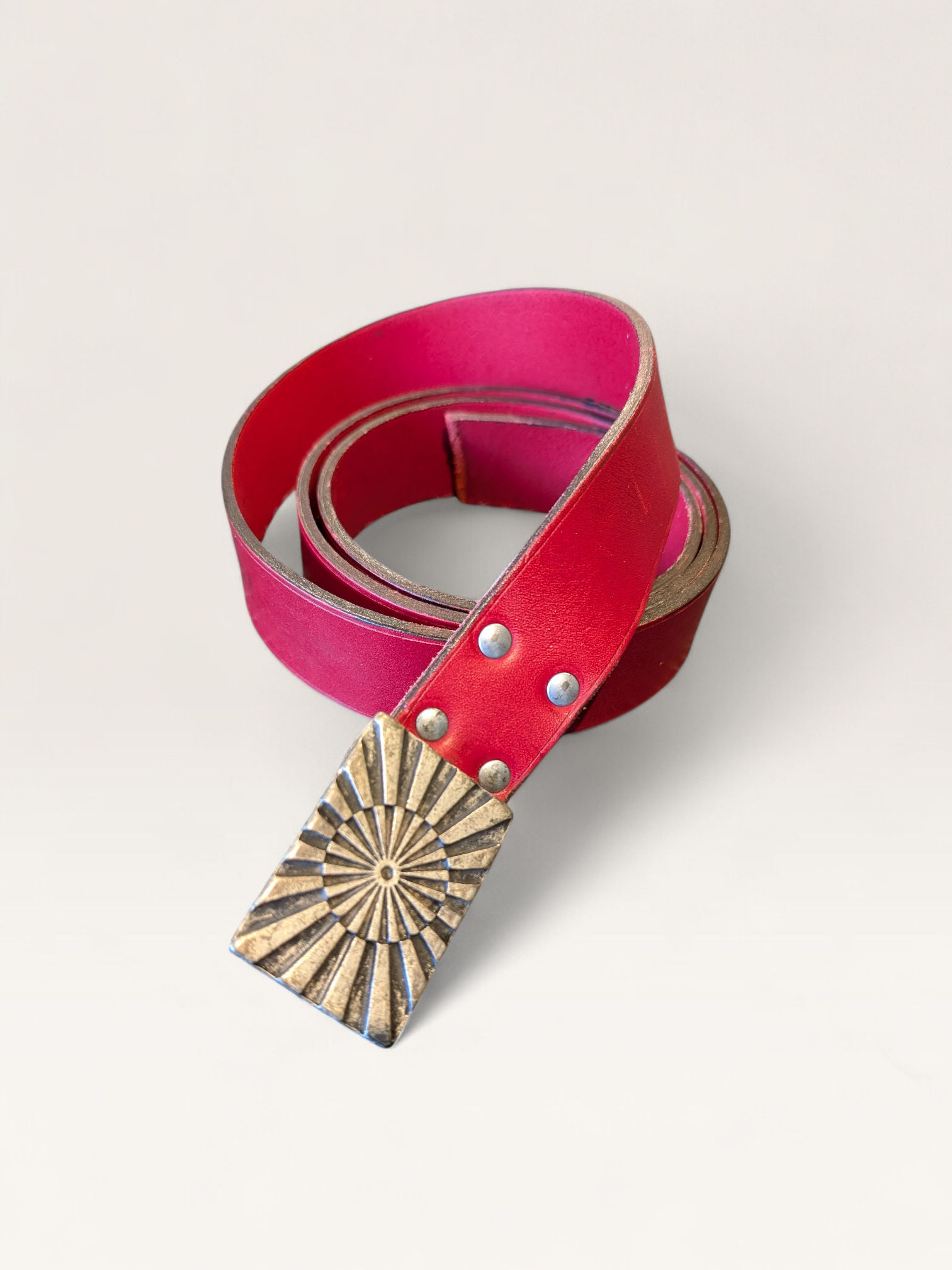 Ceinture rouge 3cm boucle argent mat