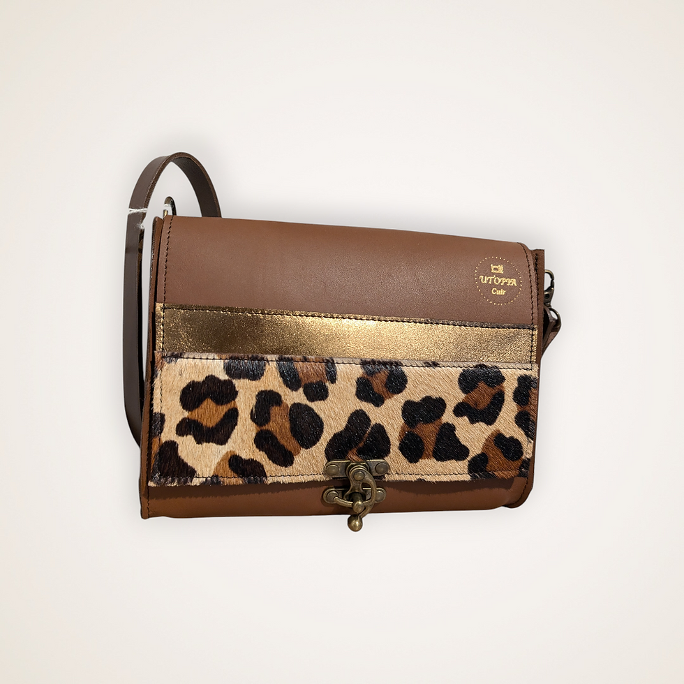 sac en cuir marron leopard