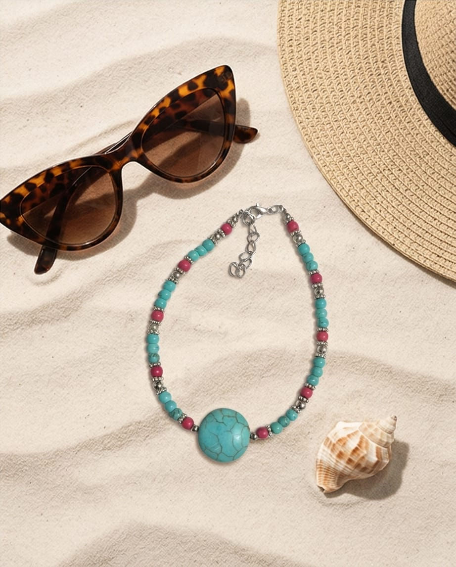 Küçük resim: Mavi Kırmızı Doğal Taş Tasarım Halhal